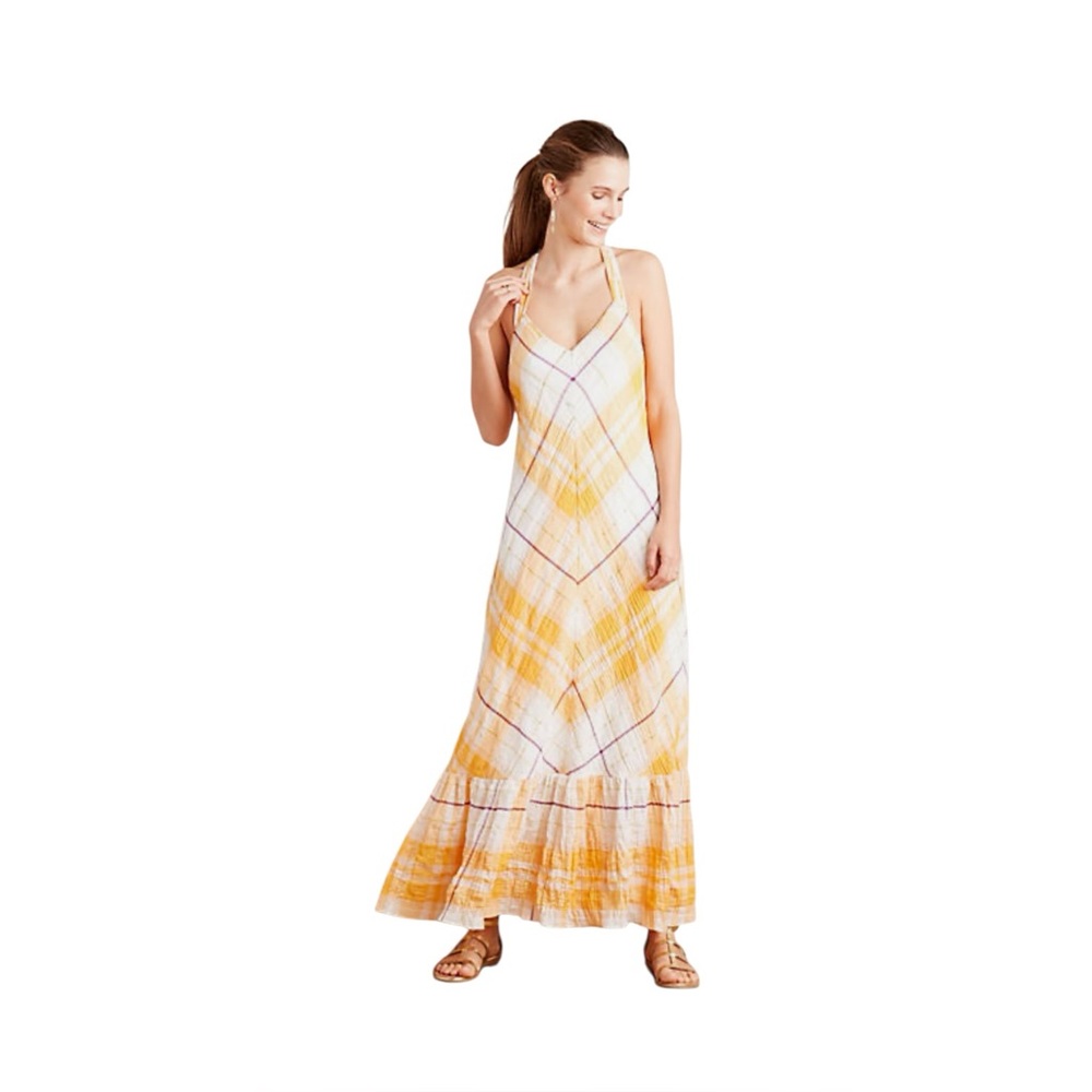 Anthropologie Holding Horses Clementine Maxi Dress In Plaid Mango